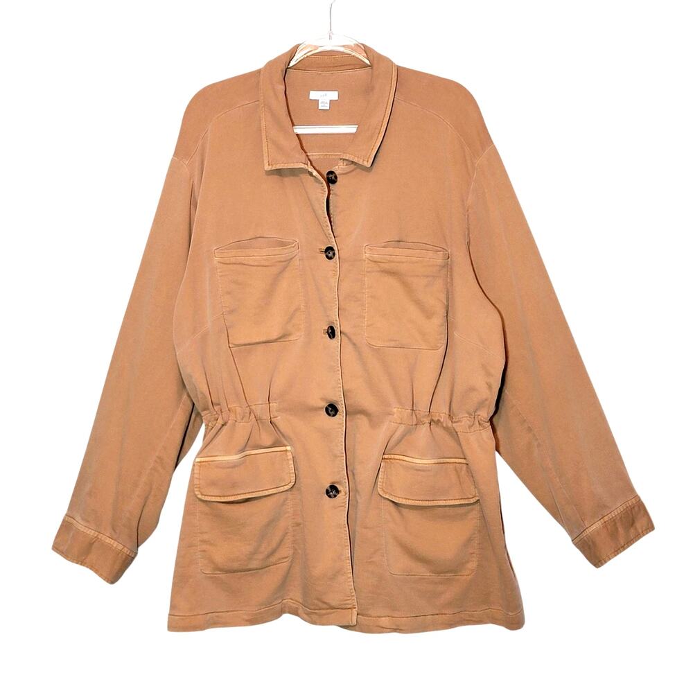 J. Jill Anorak Utility Jacket Button Front Drawstring Waist Tan 3X Chic Casual - Picture 2 of 16
